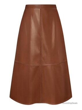 Faux Leather High Waist A-Line Skirt for Women Fall Winter